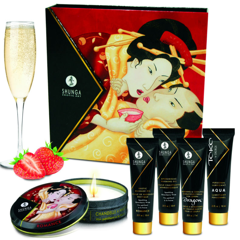 Shunga Geisha's Secret Kit Pack de Cosmética Erótica Morangos e Champanhe - Image 3